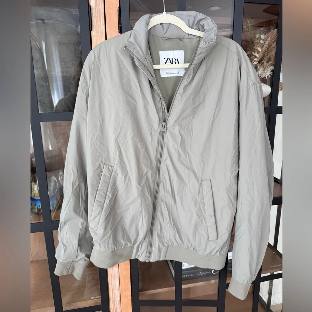 Zara technical bomber jacket zip up sage mink green windbreaker